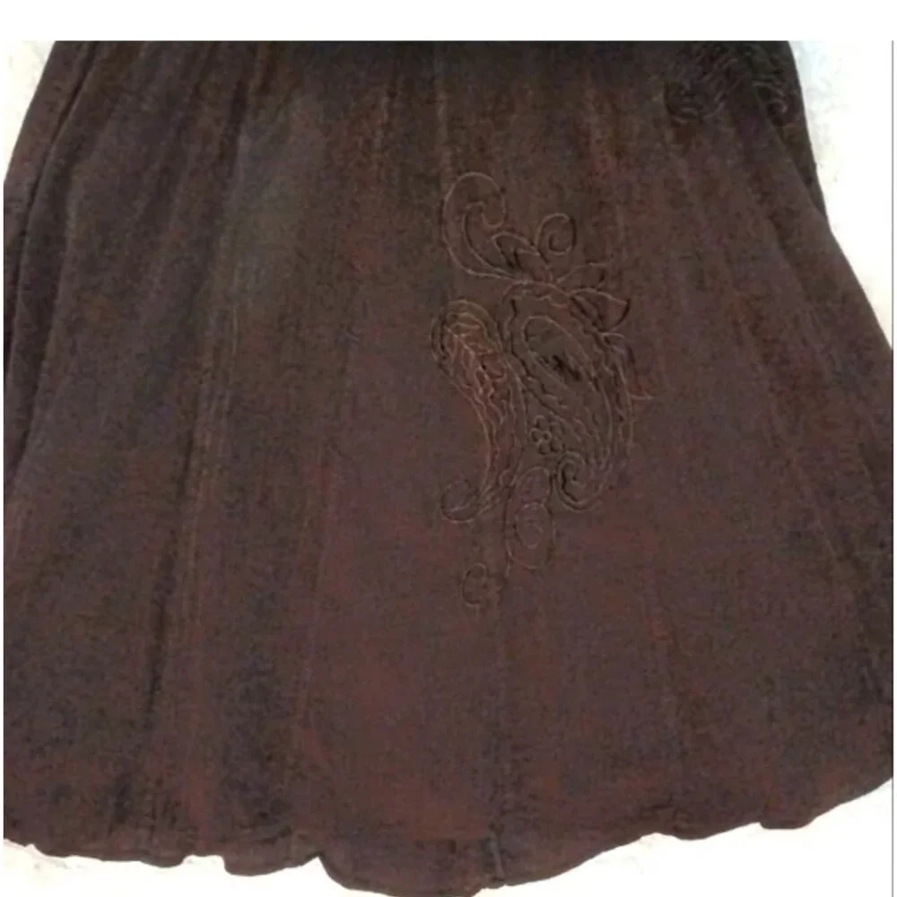 Vtg Coldwater Creek Boho Gypsy Maxi Skirt Chocolate Brown Paisley Embroidered XS
